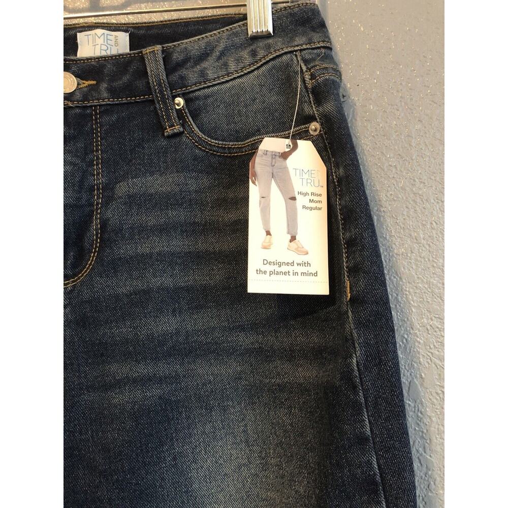 New Time And Tru Womens High Rise Mom Jeans Size 4 Regular Denim Dark Wash Pants - Picture 2 of 8